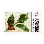 Holly With Weathered Background Postage Stamp