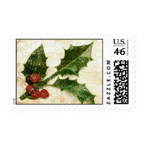 Holly With Weathered Background Postage Stamp