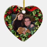 Holly Wreath Heart Photo Personalized Ornament