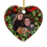 Holly Wreath Heart Photo Personalized Ornament ornaments
