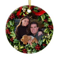 Holly Wreath Photo Personalized Ornament