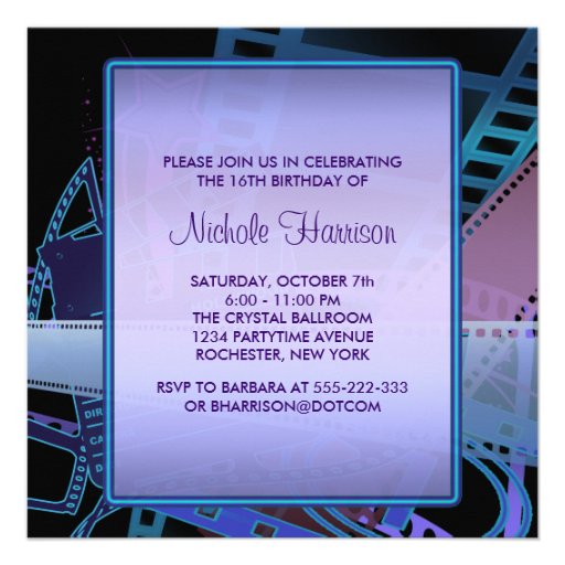 Hollywood Movie Star Sweet 16 Birthday Party Invitations