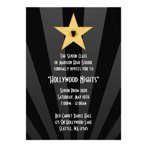 Hollywood Nights Gold Star Prom Formal Invitation