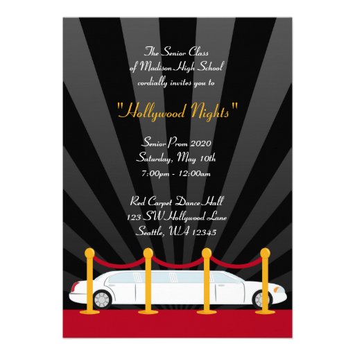 Hollywood Red Carpet Limo Prom Formal Invitation