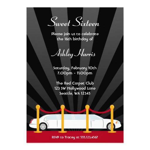 Hollywood Red Carpet Limo Sweet 16 Invitation