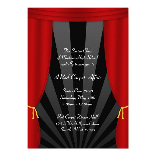 Hollywood Red Curtain Prom Formal Invitations