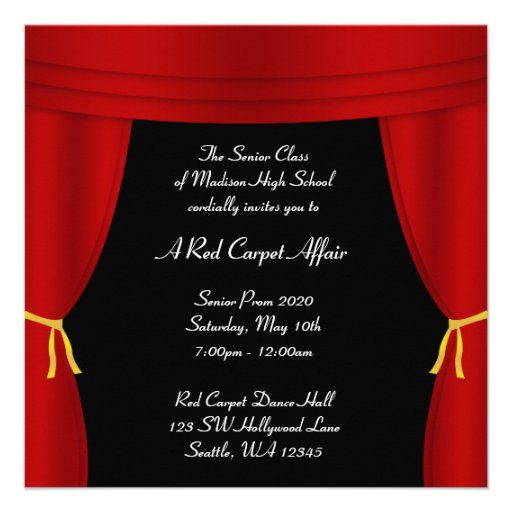 Hollywood Red Curtain Prom Formal Square Custom Announcements