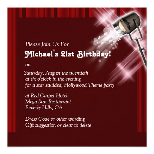 Hollywood theme "any age" party PERSONALIZE Custom Announcement