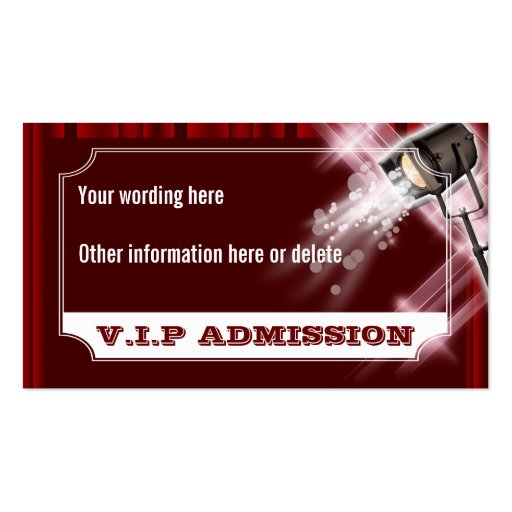 Hollywood wedding admission ticket PERSONALIZE Business Cards (front side)