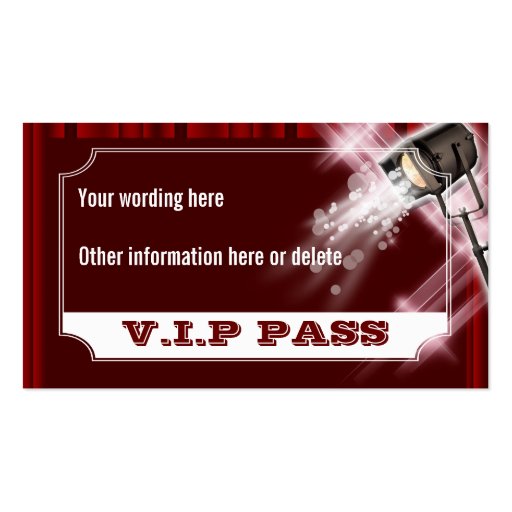 Hollywood wedding reception admission ticket business card templates (front side)