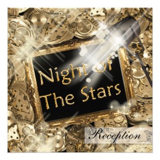 Hollywood wedding reception gold black personalized announcement
