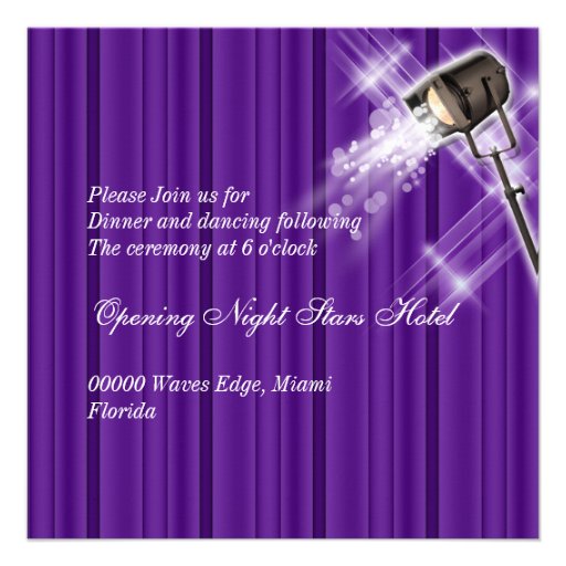 Hollywood wedding reception purple custom invite