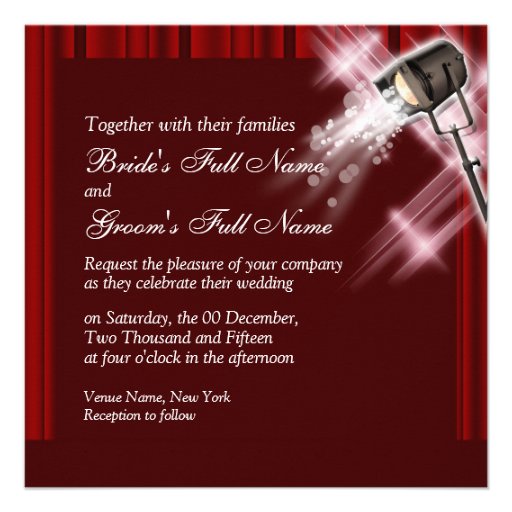 Hollywood wedding red white black custom invitations
