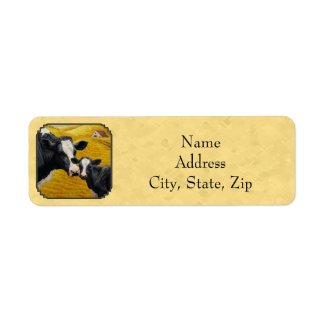 Holstein Cow and Calf Yellow Return Address Label
