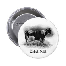 Holstein Cow: Original Pencil Drawing: Dairy Button