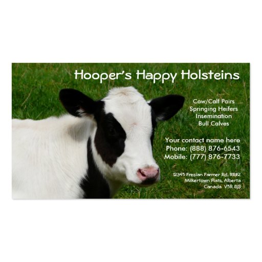 Holstein Dairy Cow Cattle Ranch Business Card (front side)