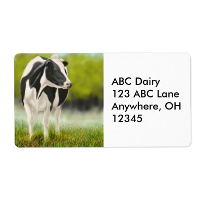 holstein dairy cow. Original fine art design of a Holstein dairy cow by designer Carolyn McFann on customizable labels.