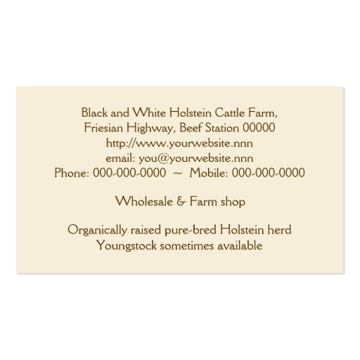 Holstein dairy or beef business card (back side)