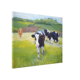 Holstein Friesian Cows and Landscape Painting wrappedcanvas