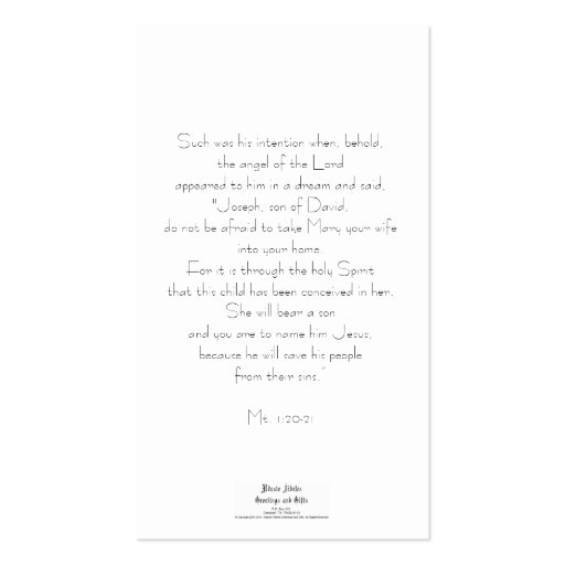 Holy Cards (Scripture): St. Joseph Nativity Business Card Template (back side)