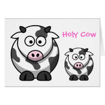 HOLY COW Cartoon Pink Nose Cow Funny Animal Greeting Cards