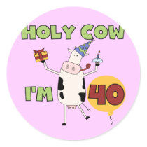 Holy Cow I'm 40 Birthday Tshirts and Gifts Round Stickers
