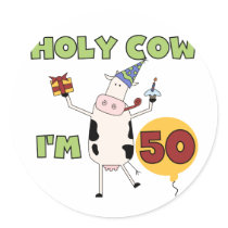 Holy Cow I'm 50 Birthday Tshirts and Gifts Stickers