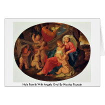 Holy Family With Angels Oval By Nicolas Poussin Greeting Cards