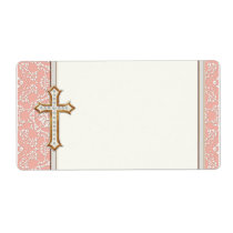 Holy First Communion Gold Golden Cross Lace Girl Personalized Shipping Label