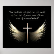 Holy Spirit Wings with Cross and Scripture Verse Poster