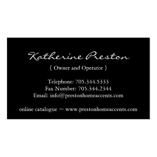 Home Accents Business Card (back side)