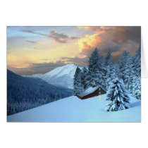 christmas, cards, new, years, cabin, snow, scene, sky, sunsets, evergreen, trees, Card with custom graphic design
