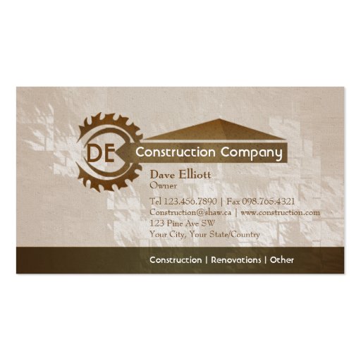 Home construction business card (front side)
