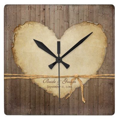 Home Decor Rustic Wood Fence Boards Heart Bridal Square Wall Clock