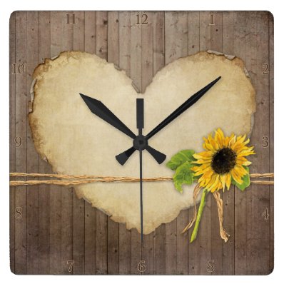 Home Decor Rustic Wood Fence Boards Heart Bridal Square Wall Clock