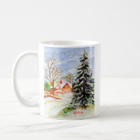 "Home for Christmas" Snowy Winter Scene Watercolor Coffee Mug