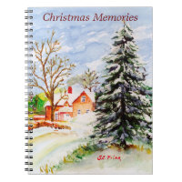 "Home for Christmas" Snowy Winter Scene Watercolor Spiral Notebook