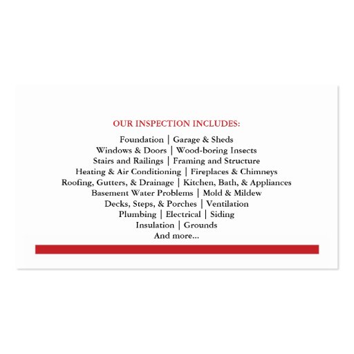 Home Inspection Business Card (back side)