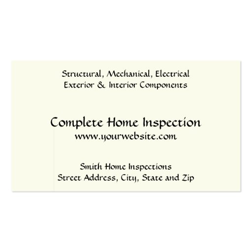 Home Inspection Inspector Business Card (back side)