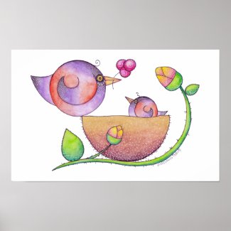 'Home' mother and baby bird poster