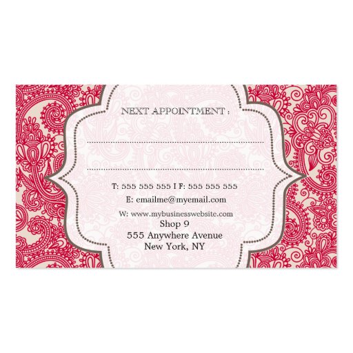 Home Red Salon Designer Hair Stylist Appointment Business Card Template (back side)
