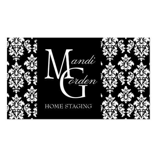 Home Staging Monogram Damask Business Cards (front side)