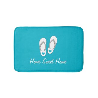 Home sweet home blue beach flip flops bath mat