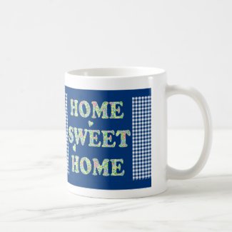Home Sweet Home Mug: Primroses, Blue Check Gingham