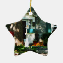 Home With Turquoise Shutters Christmas Ornament