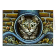 Homeless kitty hiding in a rain pipe card