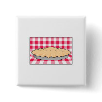 homemade cherry pie on checkered background pinback button