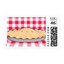 homemade cherry pie on checkered background postage