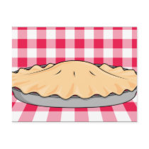 homemade cherry pie on checkered background postcard