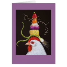 Homer the rooster with veggie hat card
